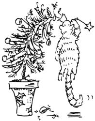 Christmas tree with swinging cat R4873