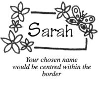 A name stamp with a flower and butterfly border C10