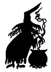 Witch cooking in a cauldron A238