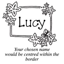A name stamp with a flower and butterfly border C8