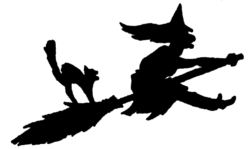 Witch and her cat on a broom silhouette R3548