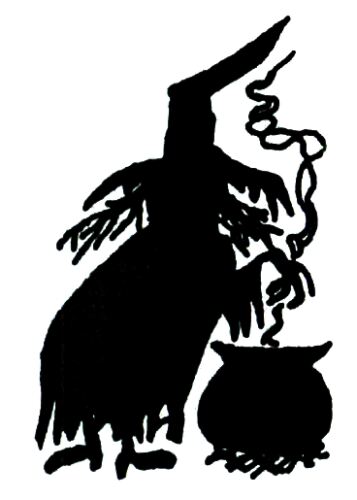 Witch cooking in a cauldron