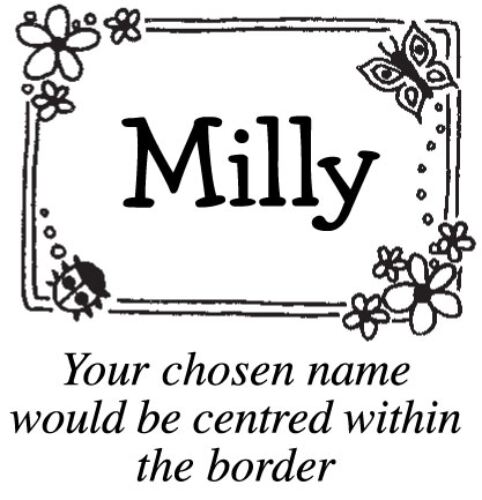 A name stamp with a flower border