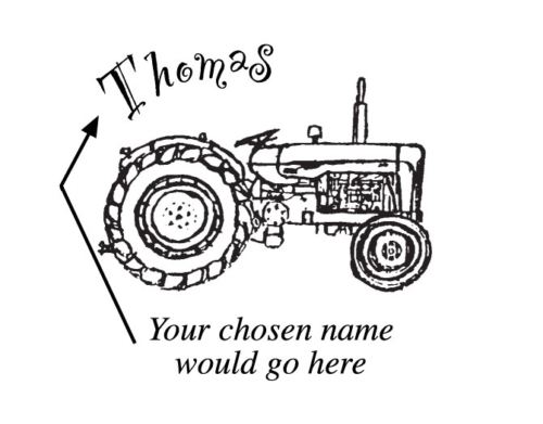 A name stamp with a tractor